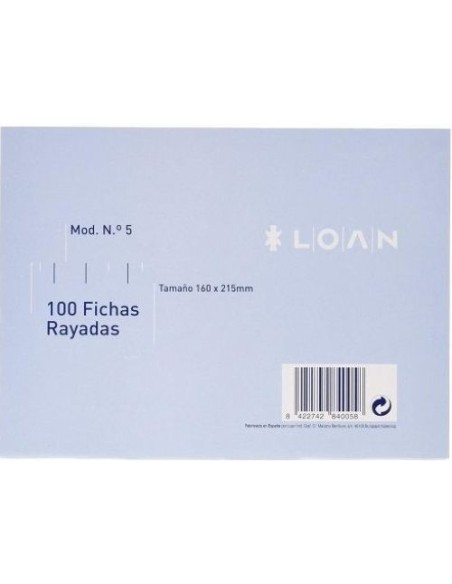 PAQ 100 FICHAS RAYADAS Nº5 16X215CM LOAN